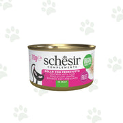 Lattina Schesir di alimento umido per gatti con filetti di pollo e prosciutto in gelatina 70g.