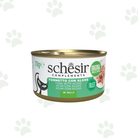 Lattina Schesir dell'alimento umido complementare per gatto con filetti di tonno e alghe da 70 gr.