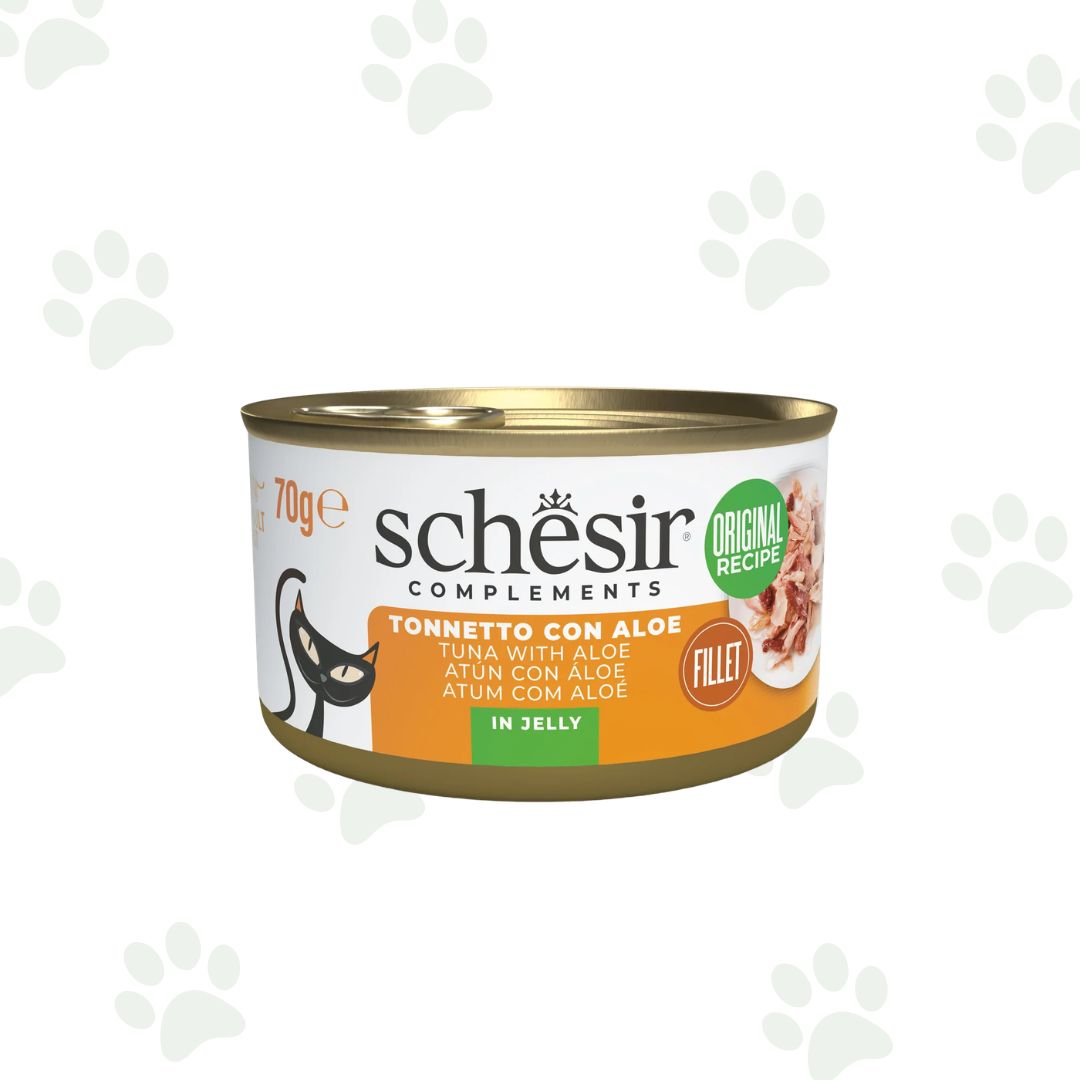 Lattina Schesir dell'alimento umido complementare per gatto con filetti di tonno e aloe da 70 gr.