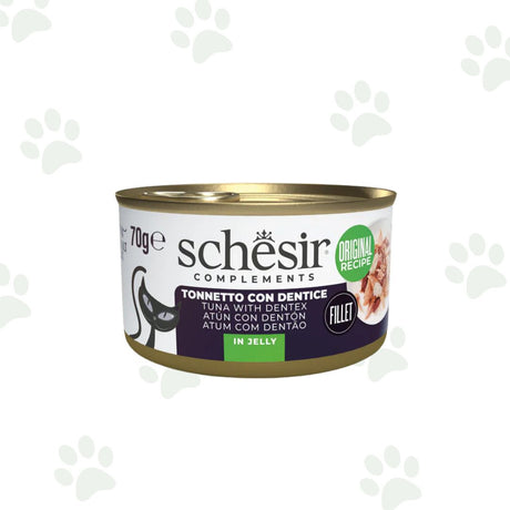 Lattina Schesir di alimento umido per gatti con tonnetto e dentice in gelatina 70g.