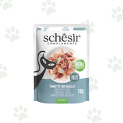 Bustina Schesir dell'alimento umido per gatto con filetti di tonno e nasello in gelatina 70 g.