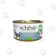Lattina Schesir di alimento umido per gatti con filetti di tonno e nasello in gelatina 70g.