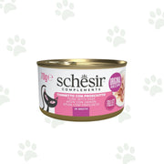 Lattina Schesir dell'alimento umido complementare per gatto con filetti di tonno e prosciutto da 70 gr.