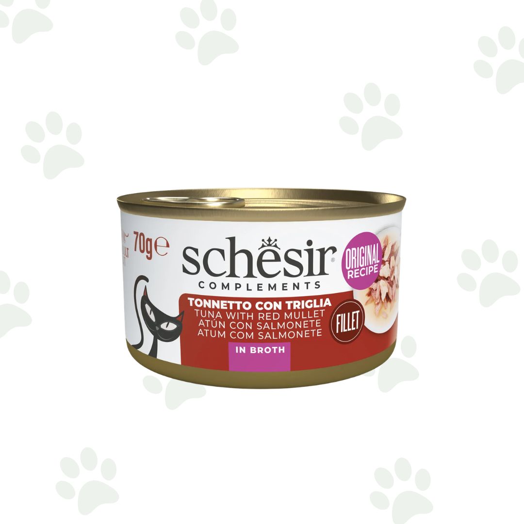 Lattina Schesir dell'alimento umido complementare per gatto con filetti di tonno e triglia da 70 gr.