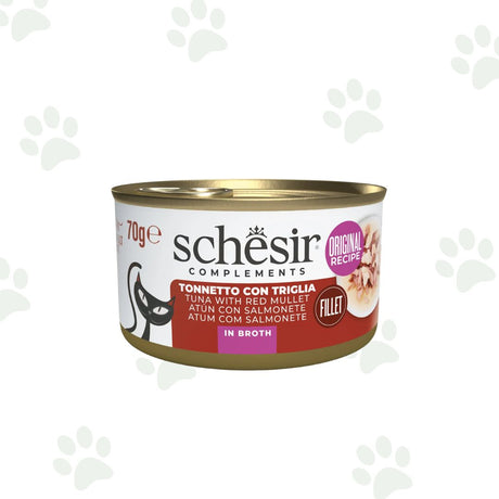 Lattina Schesir dell'alimento umido complementare per gatto con filetti di tonno e triglia da 70 gr.