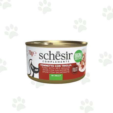 Lattina Schesir di alimento umido per gatti con filetti di tonno con triglia in gelatina 70g.