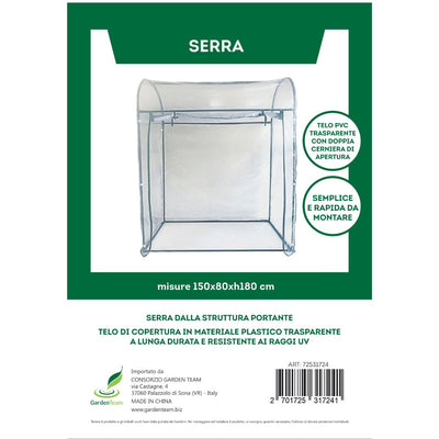 Serra 150x80x180 cm con doppia cerniera, telo trasparente anti-UV e montaggio semplice.