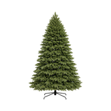 Albero di Natale verde dalla forma conica e dall’aspetto folto e naturale, con chioma fitta e base con supporto in metallo
