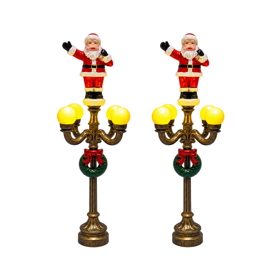 Set 2 lampioni LED con Babbo Natale h 14,2 cm per villaggio natalizio