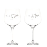 Set di due calici in vetro con scritta bianca serigrafata "Gin&Tonic".