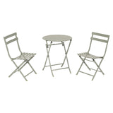 Set click da esterno verde salvia con tavolo rotondo pieghevole e due sedie coordinate