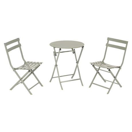Set click da esterno verde salvia con tavolo rotondo pieghevole e due sedie coordinate