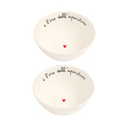 Set di due coppette in gres con scritta "è l'ora dell'aperitivo".