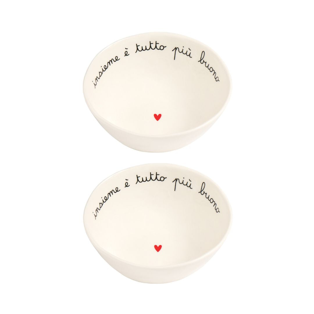 Set di due coppette in gres con scritta "insieme è tutto più buono".