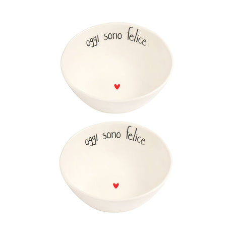 Set di due coppette in gres con scritta "oggi sono felice".