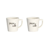 Set di due tazzine per espresso in grès con scritta nera "pausa caffè".