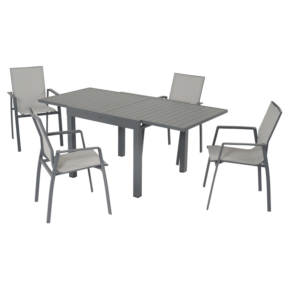 Set pranzo da giardino Vario con tavolo allungabile aperto e quattro sedie coordinate antracite