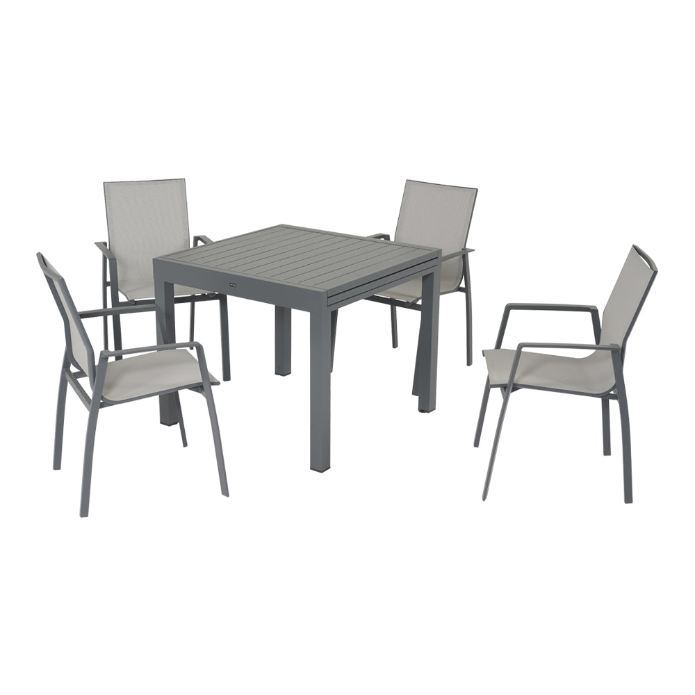 Set pranzo da giardino Vario con tavolo allungabile chiuso e quattro sedie coordinate antracite