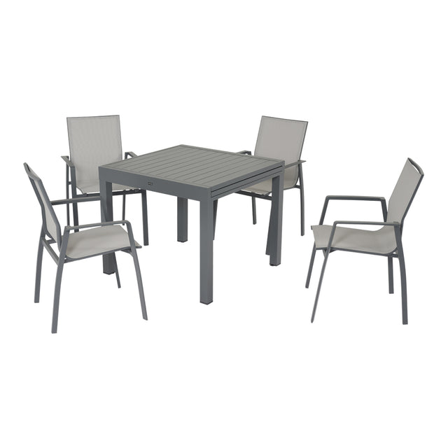 Set pranzo da giardino Vario con tavolo allungabile chiuso e quattro sedie coordinate antracite