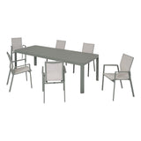 Set pranzo da giardino Vision con tavolo allungabile aperto e quattro sedie coordinate verde salvia
