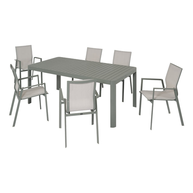 Set pranzo da giardino Vision con tavolo chiuso e quattro sedie coordinate verde salvia