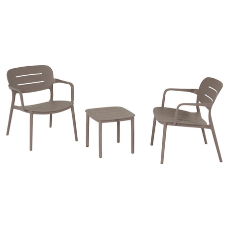 Set da esterno terry taupe con due sedie coordinate e tavolino quadrato