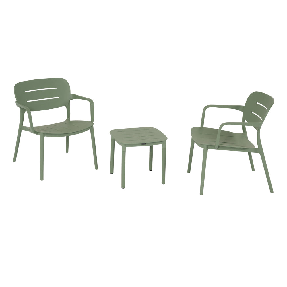 Set da esterno terry verde salvia con due sedie coordinate e tavolino quadrato