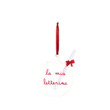 Sfera in vetro con diametro 12 cm, foro per inserire messaggi e scritta rossa "la mia letterina".