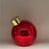 Sfera decorativa luminosa color rosso con micro LED all’interno e tappo dorato lucido di diametro 25cm.