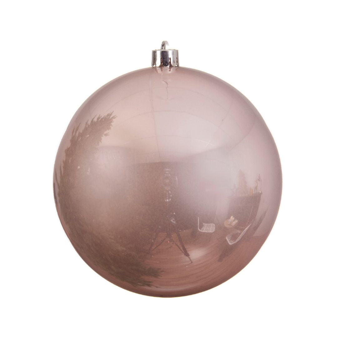 Sfera natalizia in plastica con diametro di 14 cm colore cipria.