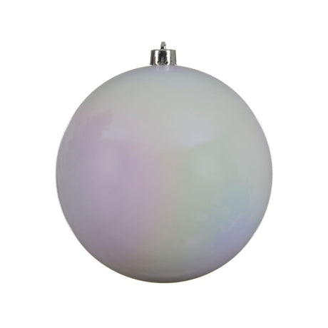Sfera natalizia in plastica con diametro di 14 cm colore bianco iridescente.
