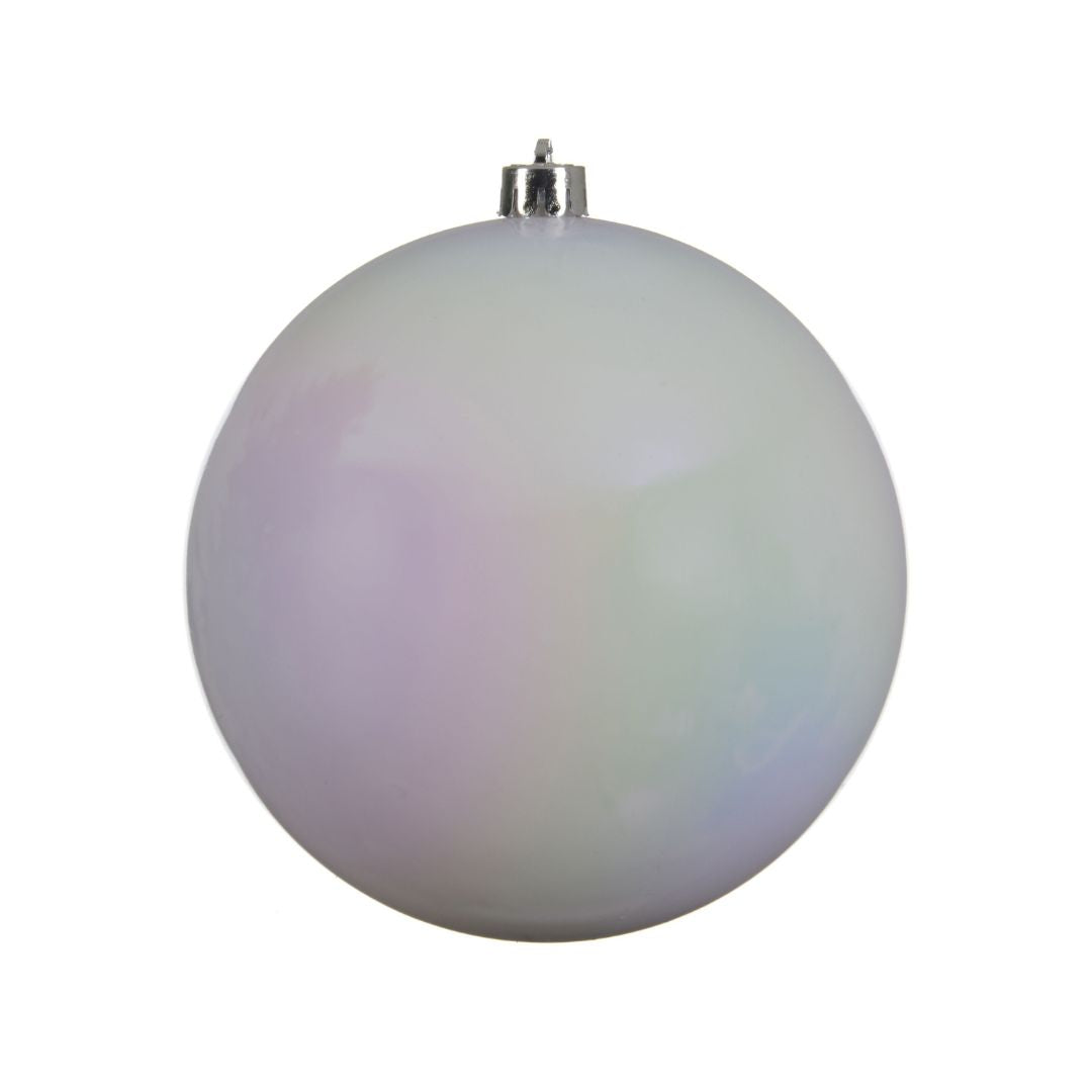 Sfera natalizia in plastica con diametro di 20 cm colore bianco iridescente.