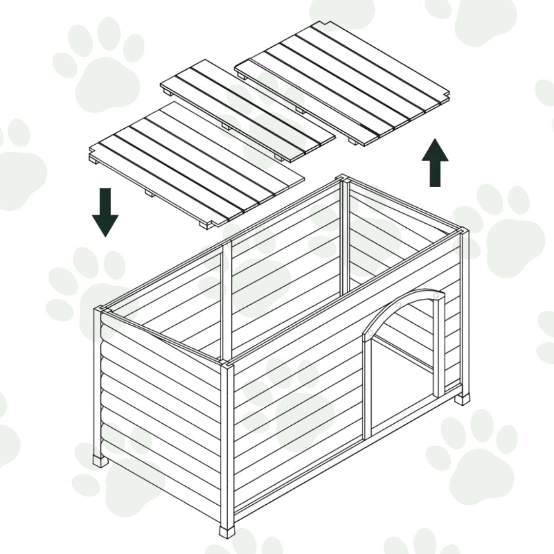 Disegno della rimozione del pavimento della cuccia per cani in legno da esterno.