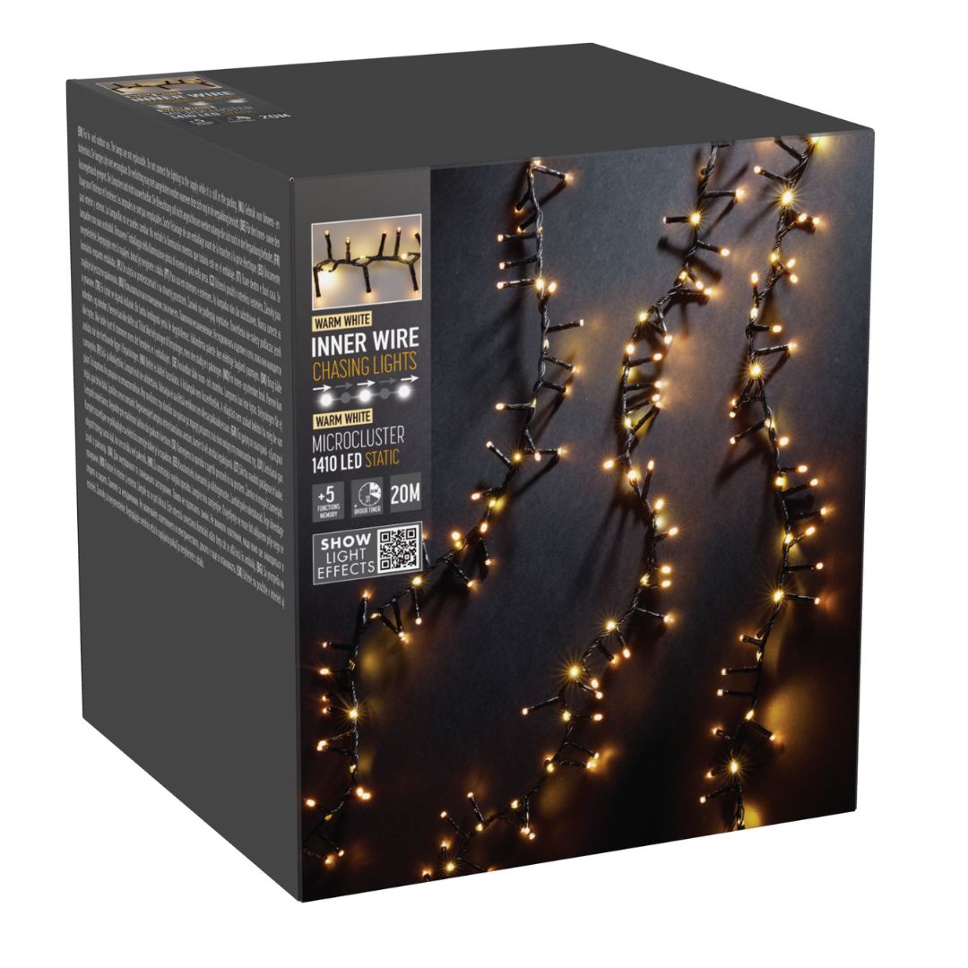 Confezione di luci natalizie a LED bianco caldo da 20 metri, modello Microcluster 1410 LED Static.