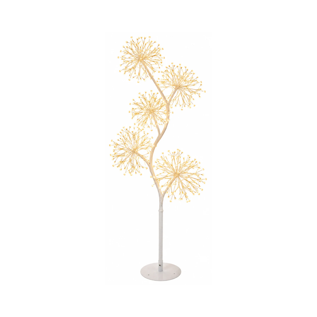 Soffione decorativo bianco con cinque sfere luminose a micro LED e base circolare