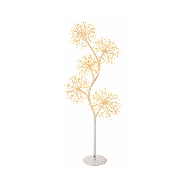 Soffione decorativo bianco con cinque sfere luminose a micro LED e base circolare