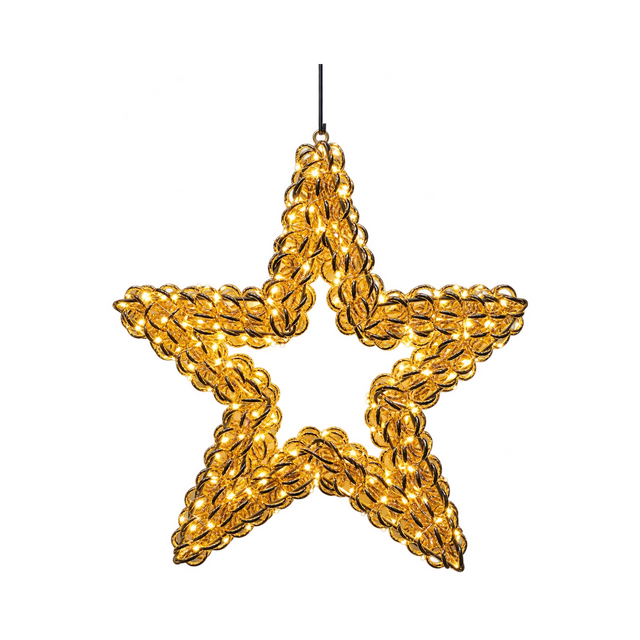 Stella natalizia riccio oro 50 cm con micro LED a luce calda