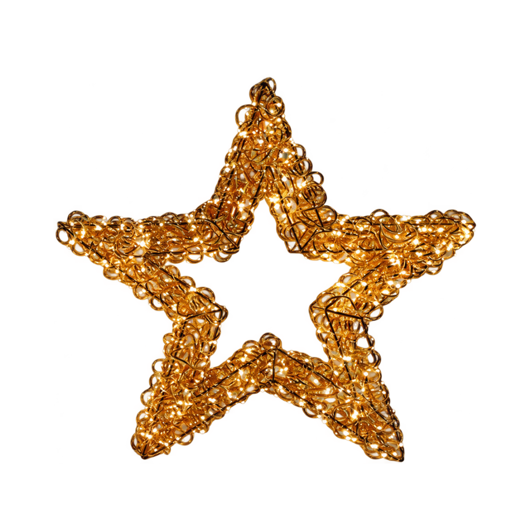 Stella natalizia riccio oro 58 cm con micro LED a luce calda