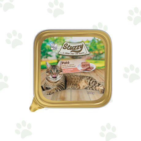 Vaschetta del paté con salmone per gatti adulti Stuzzy da 100g.