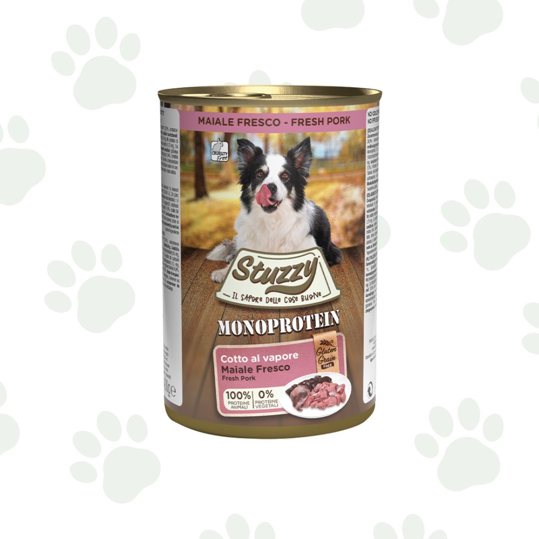 Lattina di cubo umido per cani da 400 gr Stuzzy monoproteico maiale.