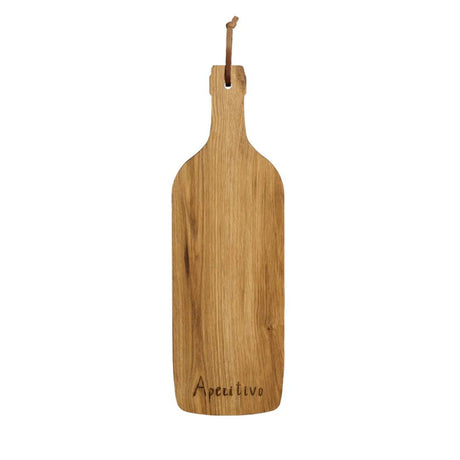 Tagliere in legno sagomato a forma di bottiglia con la scritta incisa "Aperitivo".