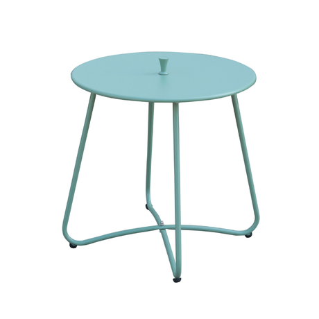 Tavolino rotondo da giardino in acciaio verde.