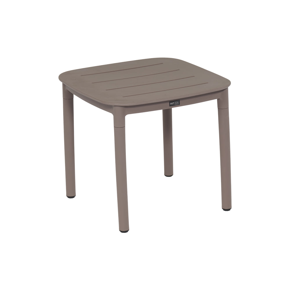 Tavolino quadrato da esterno taupe con piano a listelli