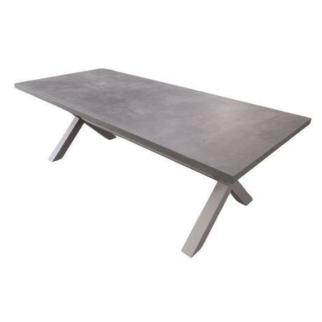 Tavolo da esterno glamour in alluminio color champagne con piano grigio.