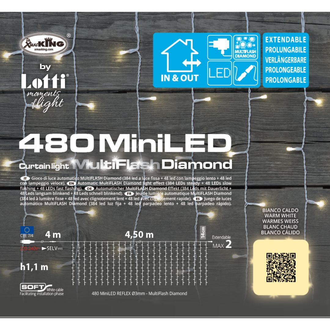 Scatola della tenda luminosa mini LED multiflash bianco caldo.