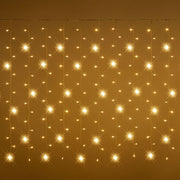 Tenda luminosa bianco caldo con effetto flash e fili di 1,5 m su sfondo dorato.