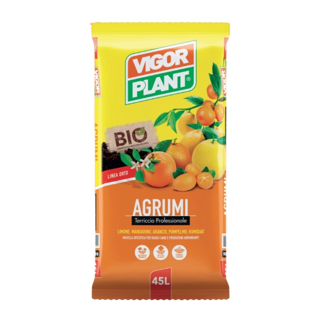 Sacco di 45 L di terriccio specifico per agrumi Vigorplant.