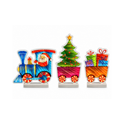 Decorazione luminosa natalizia a forma di trenino con Babbo Natale, albero di Natale e vagone carico di pacchi regalo colorati