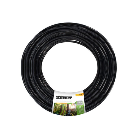 Tubo per Geyser System Stocker da 100 metri, nero e arrotolato, con etichetta illustrata e indicazione diametro 6 mm