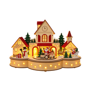 Villaggio natalizio luminoso Garden Team in legno con casette, orologi, Babbo Natale, trenino, renne e LED caldi